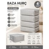 Suare Concept 4'lü Baza Hurcu 65X45X22 cm - Fermuarlı Yorgan, Battaniye ve Giysi Saklama Hurcu Gri Çizgili - Gri - Beyaz