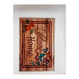 Suare Concept Ahşap Desenli Çiçekli ve Kelebekli Welcome Home Kapı Önü Paspası 40x60 cm - Yıkanabilir Kaymaz Taban Paspas