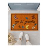 Suare Concept İyi Ki Geldin Yazılı Kelebek Desenli Kapı Önü Paspası 40x60 cm - Yıkanabilir Kaymaz Taban Paspas