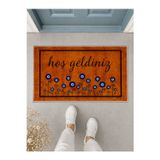 Suare Concept Nazar Boncuğu Çiçekli Hoş Geldiniz Kapı Önü Paspası 40x60 cm - Yıkanabilir Kaymaz Taban Paspas