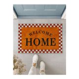 Suare Concept Welcome Home Yazılı Kırmızı Kare Çerçeveli Kapı Önü Paspası 40x60 cm - Yıkanabilir Kaymaz Taban Paspas