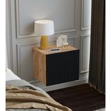 Suba Home Mdf - 40 cm Subahome Duvara Monte Ahşap Dokulu Şık Siyah Kapaklı Komodin Modern Çok Amaçlı Dolap - Atlantik Çam