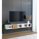 Suba Home Slimline Beyaz Ahşap Duvara Monte Açık Raflı Minimalist Tv Ünitesi 160 cm - Şık ve Fonksiyonel Tasarım - Beyaz - Atlantik Çam