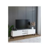 SuBahome Minimalist 160 Cm Düşme Kapaklı Demir Ayaklı Mdf Beyaz Tv Ünitesi - İdeal Ebatlarla Modern Tasarım