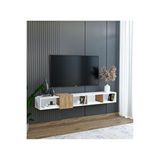 SuBahome Slimline Beyaz Duvara Monte Açık Raflı Minimalist Tv Ünitesi 160 Cm - Şık Ve Fonksiyonel Tasarım Çam