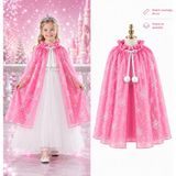 Subutu Kar Tanesi Desenli Pembe Elsa Pelerini - Astarlı Frozen Pelerini 85 cm