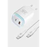 Subzero Redmi Note 10S Uyumlu SG100 30W Gece Lambali Dokunmatik LED Hizli Sarj Aleti + Kablo - Beyaz