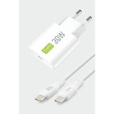 Subzero Xiaomi Redmi Note 8 Uyumlu Gan Teknolojili 30W Ultra Slim Şarj Aleti + Usb-C To Type-C Kablo - Beyaz