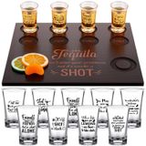 Suclain Shot cam tutucu, 16 adet şeffaf plastik bardak, ahşap atış bardağı, servis tepsisi, tuz kenarlı, teşhir ve depolama kadehleri seti, Noel partisi için hediye