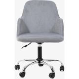 Sude Çalışma Koltuğu Krom Metal Ayaklı Tekerlekli Ofis Sandalyesi – Baby Face Kumaş - Gri