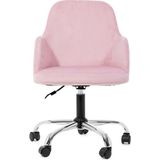 Sude Çalışma Koltuğu Krom Metal Ayaklı Tekerlekli Ofis Sandalyesi – Baby Face Kumaş - Pembe