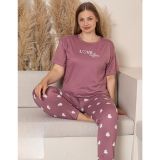 Sude Charme Kadın Büyük Beden Bisiklet Yaka MİLAN Likralı Kısa Kol Pijama Takımı K601/242 - 1 Adet
