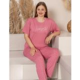 Sude Charme Kadın Büyük Beden Bisiklet Yaka MİLAN Likralı Kısa Kol Pijama Takımı K601/246 - 1 Adet