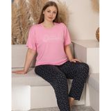Sude Charme Kadın Büyük Beden Bisiklet Yaka MİLAN Likralı Kısa Kol Pijama Takımı K601/247 - 1 Adet