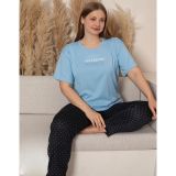 Sude Charme Kadın Büyük Beden Bisiklet Yaka MİLAN Likralı Kısa Kol Pijama Takımı K601/249 - 1 Adet