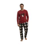 Sude Erkek Pijama Takımı, Bordo, Uzun Kollu, Polar Peluş, Siyah Kombin, L Beden