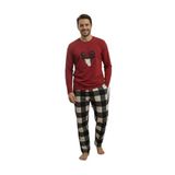 Sude Erkek Pijama Takımı, Bordo, Uzun Kollu, Polar Peluş, Siyah Kombin, M Beden