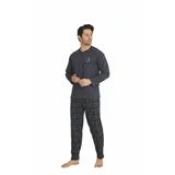 Sude HOMEWEAR Ercan Erkek Alt Kareli Üst Yaka Düğmeli Koyu Gri pijama takımı