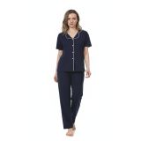 Sude HOMEWEAR Ercan Kadın Kısa Kol Lacivert Gömlek Pijama Takımı LACİVERT S