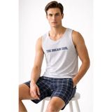 Sude HOMEWEAR Erkek Atlet Şort Ekose Desenli Pijama Takımı