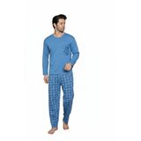 Sude HOMEWEAR Erkek Buz Mavi Üst Cepli Alt Kareli Pijama takımı