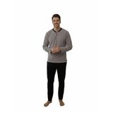 Sude HOMEWEAR Erkek Gri Polar Pijama Takımı, Düğmeli Yaka, Uzun Kol, Cepli, Pamuk Karışımlı, Kış (M)