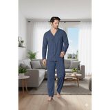Sude Homewear Erkek Petrol Mavisi Uzun Kollu Önden Düğmeli Süprem Kumaş Pijama Takımı - XL