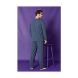 Sude HOMEWEAR Erkek Petrol Mavisi Uzun Kollu Önden Düğmeli Süprem Kumaş Pijama Takımı