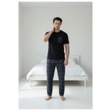 Sude HOMEWEAR Erkek Siyah Renk Ekose Desenli Cepli Kısa Kol Pijama Takımı