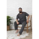 Sude HOMEWEAR Erkek Yarım Pat Düğmeli Kısa Kol Büyük Beden Pijama Takımı