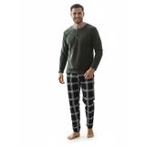 Sude HOMEWEAR ERKEK Yeşil Polar Pijama Takımı, Düğmeli Yaka, Uzun Kol, Lastikli Bel, KışLIK (2XL)
