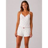 Sude Homewear Kadın Alaçatı Kumaşı Şortlu Pijama Takımı Askılı 2 Parça Yazlık Pijama Kırmızı Kalp Desenli Yumuşak Nefes Alan Ev Giyim