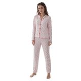 sude homewear kadın beyaz çiçekli desenli pamuklu pijama takımı,uzun kol (XL)