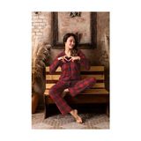 Sude Homewear Kadın Kırmızı Kareli Gömlek Süet Pijama Takımı - 023-Kırmızı - XL