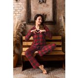 Sude HOMEWEAR Kadın Kırmızı Kareli Gömlek Süet Pijama Takımı