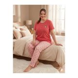 Sude HOMEWEAR Kadın Kısa Kol Nar Çiçeği Rengi Büyük Beden Pijama Takımı