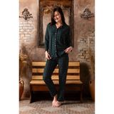 Sude Homewear Kadın Yeşil Kareli Gömlek Süet Pijama Takımı - XL - 301-Yeşil