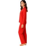 Sude Homewear Kırmızı Renk Biyeli Pamuklu Gömlek Uzun Kol Pijama Takımı - 4XL
