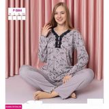 Sude Kadın Bambu İnterlok Uzun Kol Yakası Nakışlı V Yaka Pijama Takımı P5044 - 1 Adet Gri-M