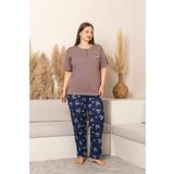 Sude Kadın Büyük Beden Düğme Yaka Penye Likralı Kısa Kol İnce Pijama Takımı P284 - 1 Adet