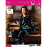 Sude Kadın Gömlek Önden Düğmeli Polar Desenli Pijama Takımı P200/1- 1 Adet - Lacivert - L