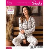 Sude Kadın Gömlek Önden Düğmeli Polar Desenli Pijama Takımı P200/17 - 1 Adet - Beyaz - L