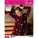 Sude Kadın Gömlek Önden Düğmeli Polar Desenli Pijama Takımı P200/173 - 1 Adet - Bordo - S