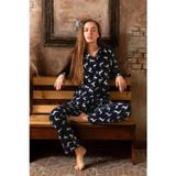 Sude Kadın Gömlek Yaka Polar Pijama Takımı M913 - 1 Adet Lacivert-M