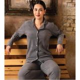 Sude Kadın Gömlek Yaka Polar Pijama Takımı M922 - 1 Adet Antrasit-S