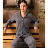 Sude Kadın Gömlek Yaka Polar Pijama Takımı M922 - 1 Adet M-Antrasit
