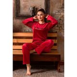 Sude Kadın Kışlık Bisiklet Yaka Kadife Pijama Takımı K803/97 - 1 Adet Kırmızı-XL