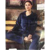 Sude Kadın Kışlık Gömlek Yaka Kadife Pijama Takımı M22/1 - 1 Adet Lacivert-L