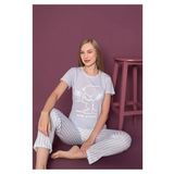 Sude Kadın Sıfır Yaka Kısa Kol Snoopy Desen Pijama Takımı Mavi