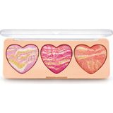 Sudedi Home 3’lü Kalp Form Işıltılı Baked Allık Aydınlatıcı Paleti Mermer Desenli Çok Tonlu - Pastel Pembe - Altın